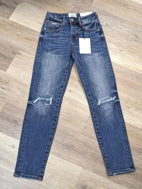 NWT New Insane Gene denim jeans Mid-rise slim boyfriend fit Blue wash Size 1 / 2